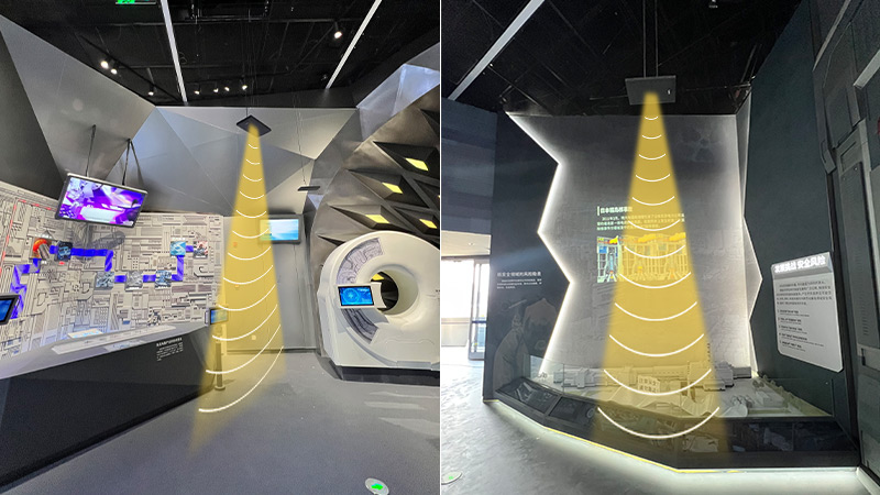 展廳定向音箱，吊頂安裝示意圖