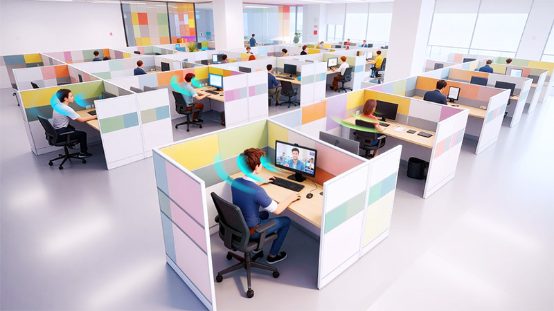 開放式辦公場景應用定向發聲示意圖