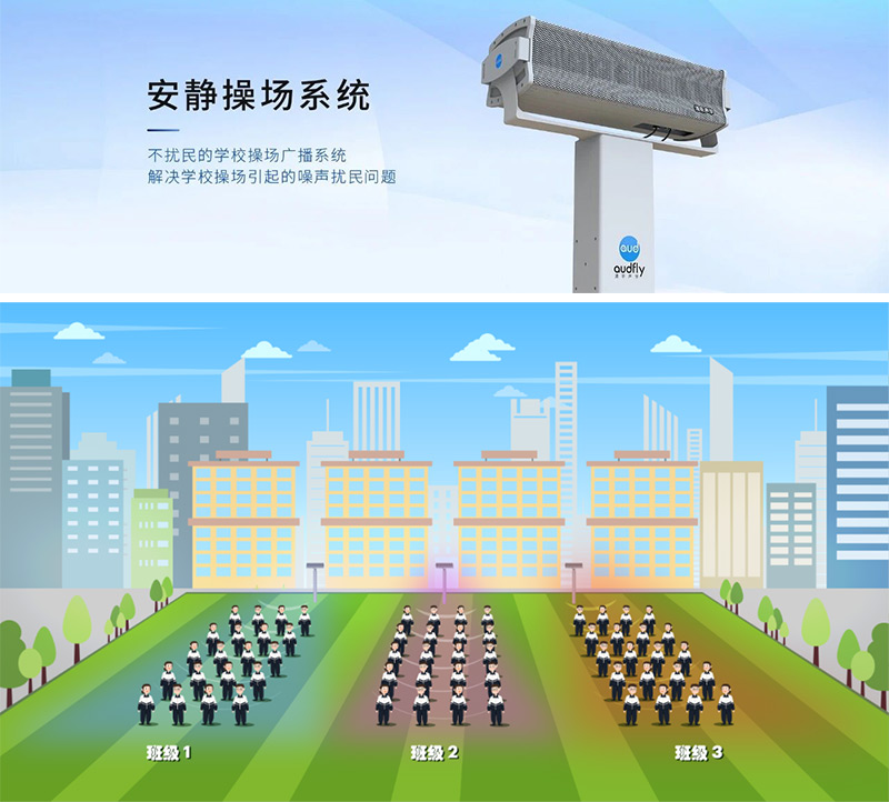 清聽(tīng)聲學(xué)安靜操場(chǎng)系統(tǒng)，又叫操場(chǎng)定向廣播系統(tǒng)，定向發(fā)聲不擾民